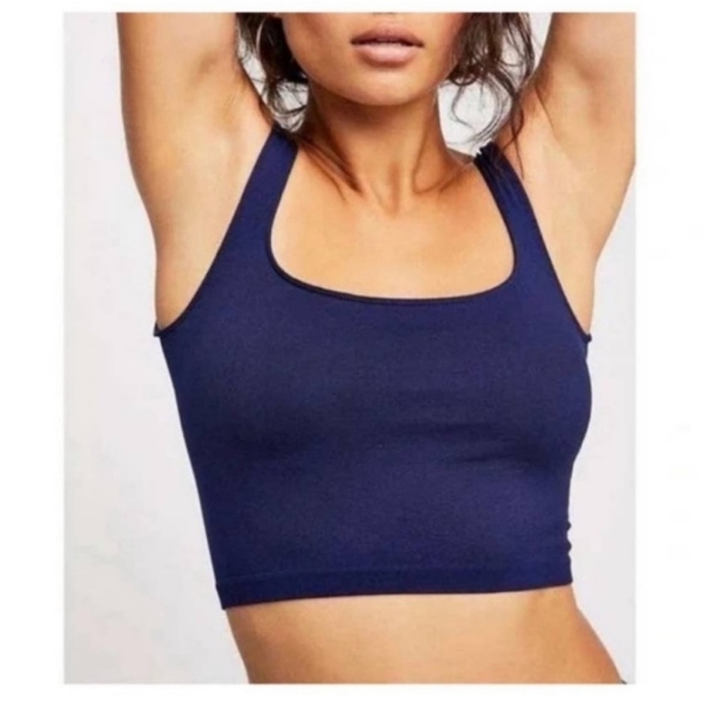 🌕 NWT Free People Intimately Scoop Neck Crop Cami Navy XS/S